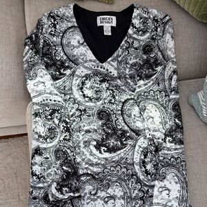 Chico's Monochrome Paisley V-Neck Top